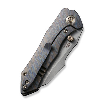 WE High-Fin Folding Knife Tiger Stripe Pattern Titanium Handle 20CV Plain Edge Gray Stonewash Finish WE22005-4