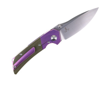 TwoSun Folding Knife Green Micarta/Purple Titanium Handle D2 Plain Edge TS369-PUR