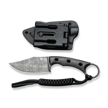 Civivi Midwatch Fixed Blade Knife Black Twill Carbon Fiber Handle Damascus Clip Point Plain Edge Black Hand Rubbed Finish C20059B-DS1 Civivi Midwatch Fixed Blade Knife Black Twill Carbon Fiber Handle Damascus Clip Point Plain Edge Black Hand Rubbed Finish C20059B-DS1