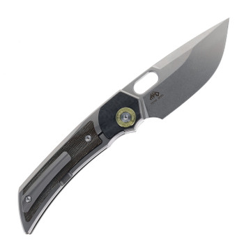TwoSun Folding Knife Brown Micarta/Carbon Fiber Handle M390 Plain Edge TS142-M390