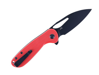 CJRB Lago Folding Knife Red G10 Handle AR-RPM9 Drop Point Plain Black Blade J1926-BRE