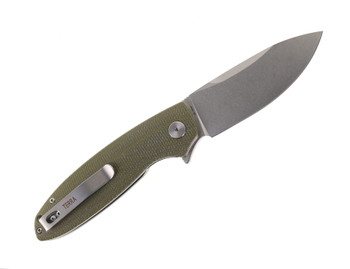 Petrified Fish Terra Flipper Pocket Knife Green Micarta Handle Stonewashed D2 Blade PF-B01-GRMW
