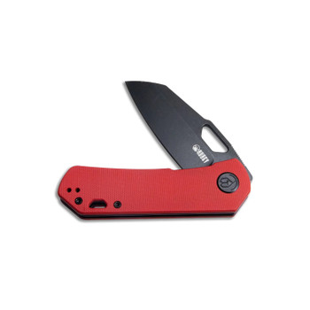 Kubey Duroc Flipper Folding Knife Red G10 Handle AUS-10 Sheepsfoot Plain Edge Black Stonewash Finish KU332F