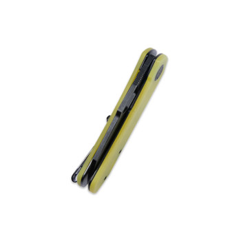 Kubey Duroc Flipper Folding Knife Translucent Yellow G10 Handle AUS-10 Sheepsfoot Plain Edge Black Stonewash Finish KU332H