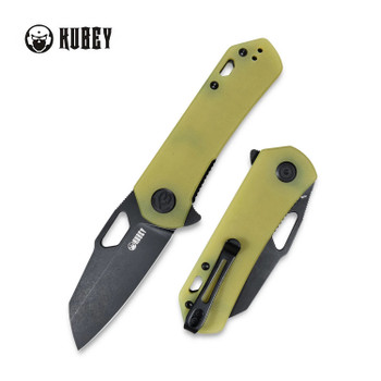 Kubey Duroc Flipper Folding Knife Translucent Yellow G10 Handle AUS-10 Sheepsfoot Plain Edge Black Stonewash Finish KU332H