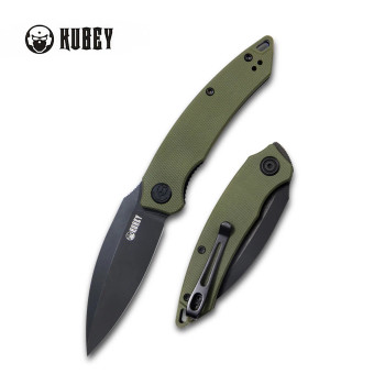 Kubey Leaf Front Flipper Folding Knife Black G10 Handle AUS-10 Drop Point Plain Edge Bead Blast Finish KU333C