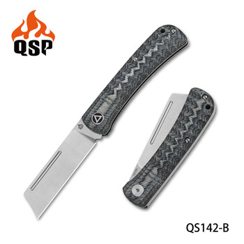 QSP Hedgehog Folding Knife Denim Blue Micarta Handle 14C28N Plain Edge Satin Finish QS142-B