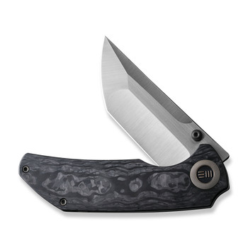 WE Thug XL Folding Knife Shredded Carbon Fiber/Titanium Handle 20CV Tanto Plain Edge Satin Finish WE20028E-1