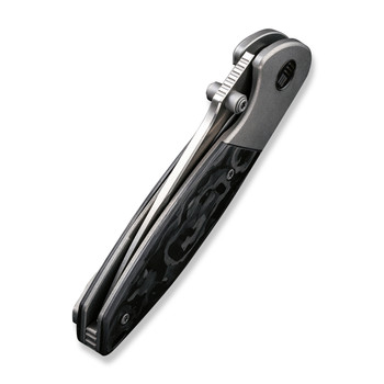 WE Nitro Mini Folding Knife Gray Titanium/Marble Carbon Fiber Inlay Handle 20CV Drop Point Plain Edge Hand Rubbed Satin Finish WE22015-1