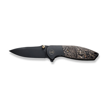 WE Nitro Mini Folding Knife Black Titanium Copper Foil Carbon Fiber Handle 20CV Drop Point Plain Edge WE22015-2
