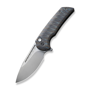 WE Mini Malice Button Lock Folding Knife Tiger Stripe Flamed Titanium Handle 20CV Plain Edge Silver Bead Blast Finish WE054BL-6