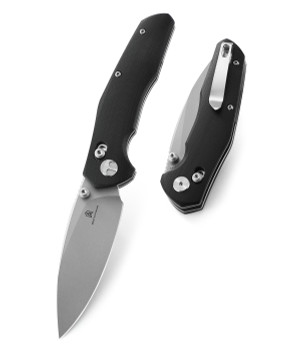 Bestechman Ronan Folding Knife Black G10 Handle 14C28N Plain Edge Stonewash Finish BMK02D