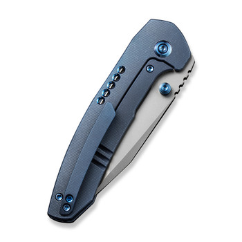 WE Trogon Folding Knife Blue Titanium Handle 20CV Plain Edge Spear Point Silver Bead Blast Finish WE22002B-1
