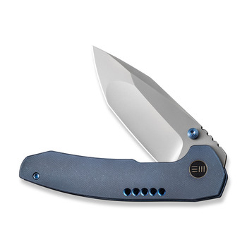 WE Trogon Folding Knife Blue Titanium Handle 20CV Plain Edge Spear Point Silver Bead Blast Finish WE22002B-1