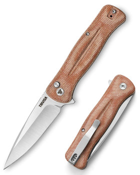 Trivisa Folding Knife Brown Micarta Handle 14C28N Plain Edge Satin