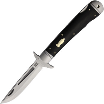 Rough Ryder Swish Swing Guard Folding Knife Black Micarta Handle D2 Clip Point Plain Edge Satin Finish RRR019
