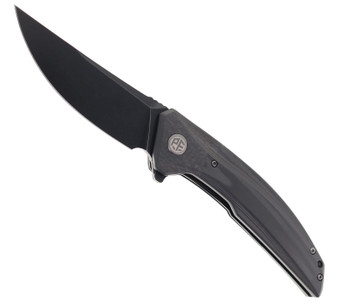 Petrified Fish Folding Knife Carbon Fiber Handle K110 Plain Edge Black Stonewash Finish PF-P05-CDW