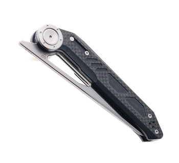 Noc Knives Folding Knife Black G10/Carbon Fiber Handle 440C Plain Edge Stonewash/Satin Finish DG0401