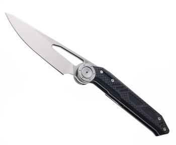 Noc Knives Folding Knife Black G10/Carbon Fiber Handle 440C Plain Edge Stonewash/Satin Finish DG0401