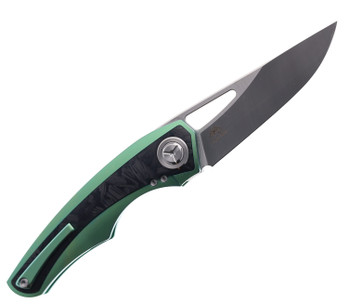 TwoSun Foldnig Knife Green Titanium/Carbon Fiber Inlay Handle M390 Plain Edge TS186-M390-Green