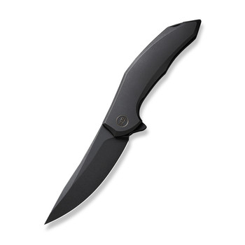 WE Merata Folding Knife Black Titanium Handle 20CV Trailing Point Plain Edge Black Stonewash Finish Limited Edition WE22008A-1