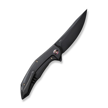 WE Merata Folding Knife Black Titanium Handle 20CV Trailing Point Plain Edge Black Stonewash Finish Limited Edition WE22008A-1