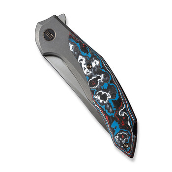 WE Merata Folding Knife Color Titanium/Nebula Fat Carbon Fiber Handle 20CV Trailing Point Plain Edge Hand Rubbed Satin Finish Limited Edition WE22008B-2