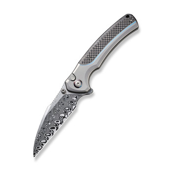 WE Ziffius Folding Knife Gray/Blue Titanium/Twill Carbon Fiber