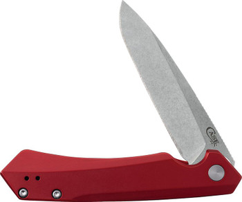 Case Cutlery Kinzua EDC Folding Knife Red Aluminum Handle S35VN Spear Point Plain Edge Stonewash Finish 64661