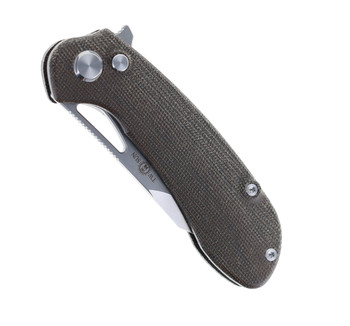 TwoSun Button Lock Folding Knife Black Linen Micarta Handle D2 Plain Edge TS399