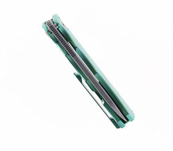 TwoSun Folding Knife Green Titanium Handle D2 Plain Edge TS349-TI-D2-GRN