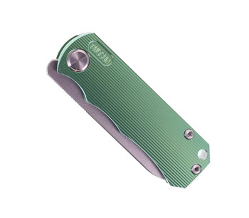 TwoSun Folding Knife Green Titanium Handle D2 Plain Edge TS349-TI-D2-GRN