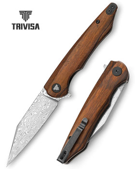 Trivisa TY03-WD Folding Knife Ironwood Handle Damascus Plain Edge