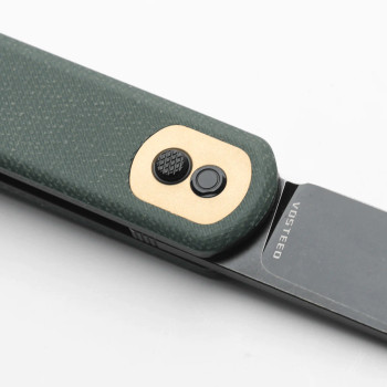 Vosteed Corgi Flipper Button Lock Pocket Knife Green Micarta Handle 14C28N Black Stonewashed CG3SVM1 Vosteed Corgi Flipper Button Lock Pocket Knife Green Micarta Handle 14C28N Black Stonewashed CG3SVM1
