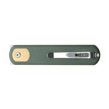 Vosteed Corgi Flipper Button Lock Pocket Knife Green Micarta Handle 14C28N Stonewashed CG3SVM3