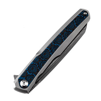 Kansept Arcus Folding Knife Bead Blast Titanium/Blue Rose Pattern Carbon Fiber Handle Damascus Plain Edge K1046D2