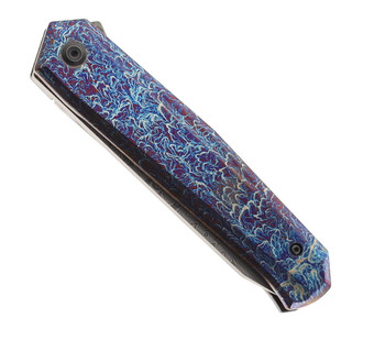Kansept Integra Folding Knife Lightning Strike Titanium Handle Damascus Plain Edge K1042D2