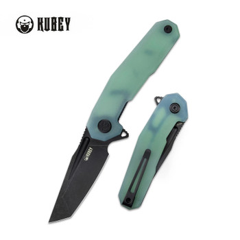 Kubey Carve Liner Lock Folding Knife Jade G10 Handle AUS-10 Plain