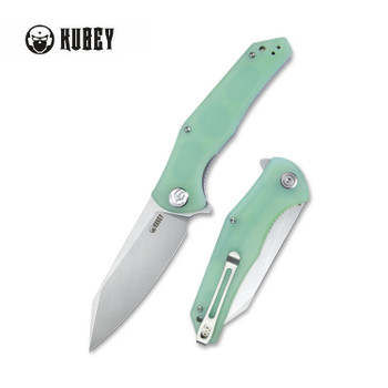 Kubey Flash Liner Lock Folding Knife Jade G10 Handle AUS-10A Tanto