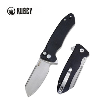 Kubey Creon Button Lock Folding Knife Black G10 Handle AUS-10 Plain Edge Beadblast Finish KU336E