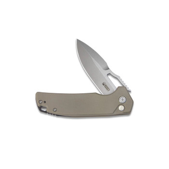 Kubey RDF Button Lock Folding Knife Tan G10 Handle AUS-10 Spear Point Plain Edge Beadblast Finish KU316D