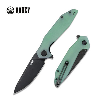 Kubey Nova Liner Lock Folding Knife Jade G10 Handle D2 Plain Edge Blackwash Finish KU117G