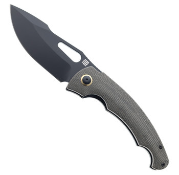 Artisan Cutlery 1860P-BODG Folding Knife OD Green Micarta Handle AR-RPM9 Drop Point Plain Black Blade