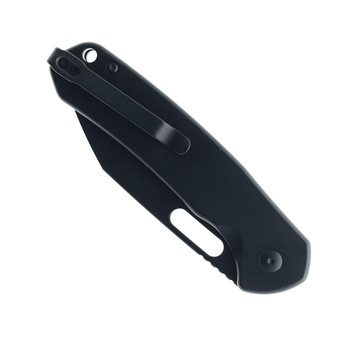 CJRB Pyrite Button Lock Folding Knife Black Steel Handle AR-RPM9 Wharncliffe Plain Black Blade J1925A-BST