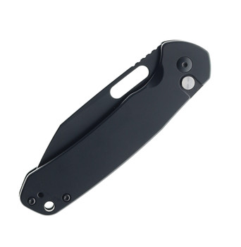 CJRB Pyrite Button Lock Folding Knife Black Steel Handle AR-RPM9 Wharncliffe Plain Black Blade J1925A-BST