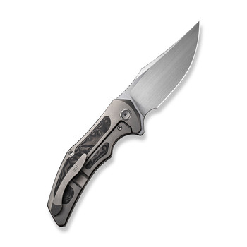 WE Magnetron Folding Knife Gray/Black/Natural Steel Titanium/Rose Carbon Fiber Handle 20CV Clip Point Plain Edge Hand Rubbed Satin Finish WE18058-2