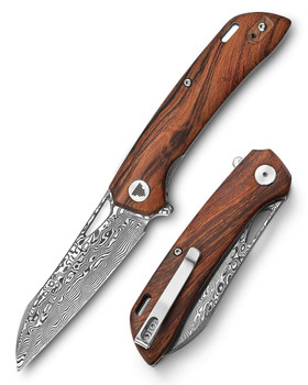 Trivisa Aries-01 Folding Knife Ironwood Handle Damascus Sheepsfoot Plain Edge