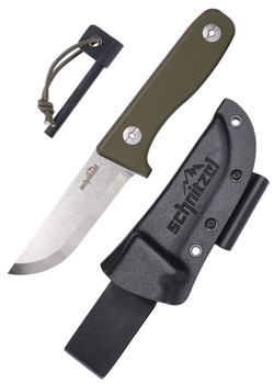 Schnitzel DU Childrens Fixed Blade Knife OD Green G10 Handle 14C28N Plain Edge SNL-02G