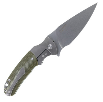 TwoSun Folding Knife Green Titanium/Micarta Handle D2 Clip Point Plain Edge TS286-D2