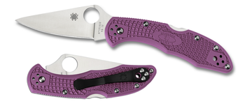 Spyderco Delica 4 Flat Ground Folding Knife VG10 Satin Steel Blade Purple FRN Handle C11FPPR